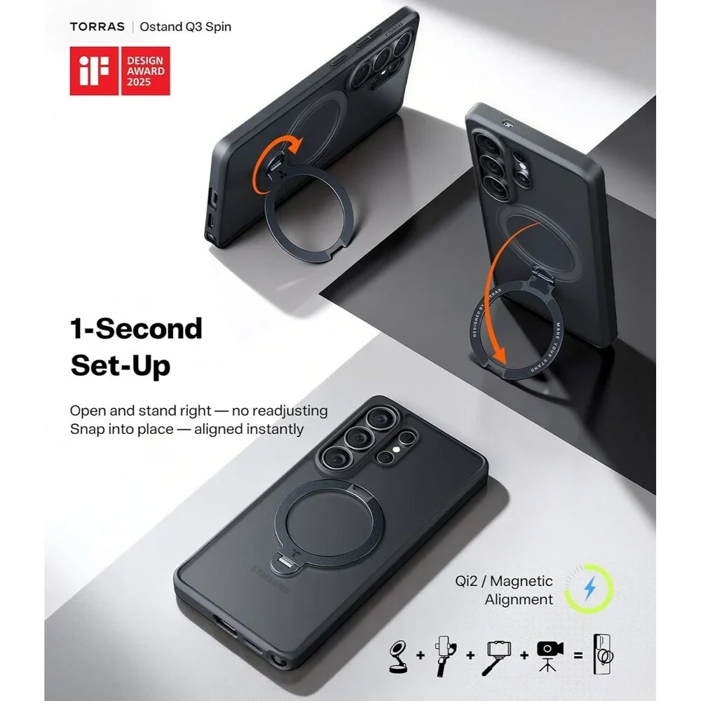 Q3 Spin for Samsung Galaxy S26 Ultra Case with 360 for S26 Ultra Black